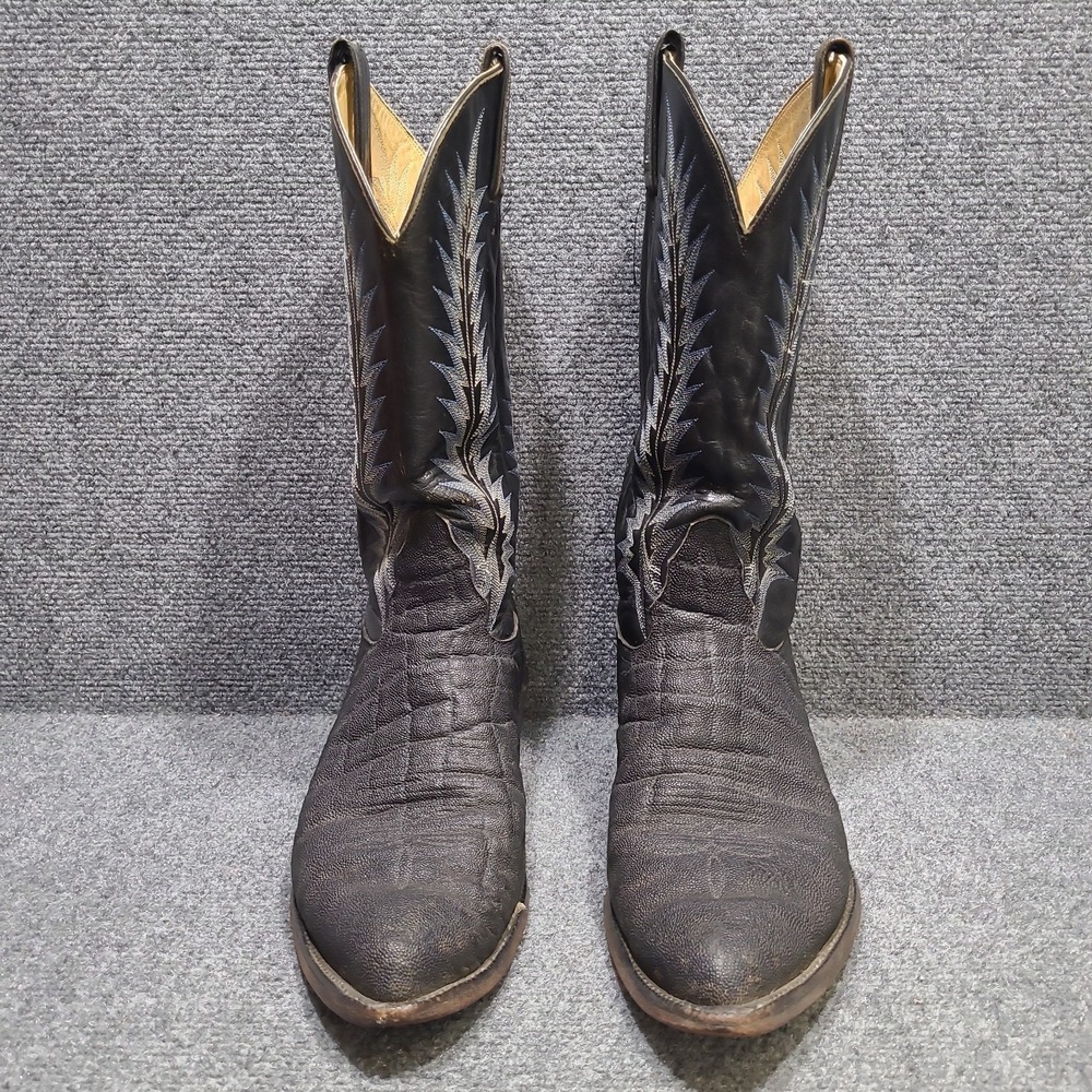 Vintage Tony Lama Cowboy Boots Gold Label Exotic Hide 8614 Black Men's11 D - Picture 2 of 15